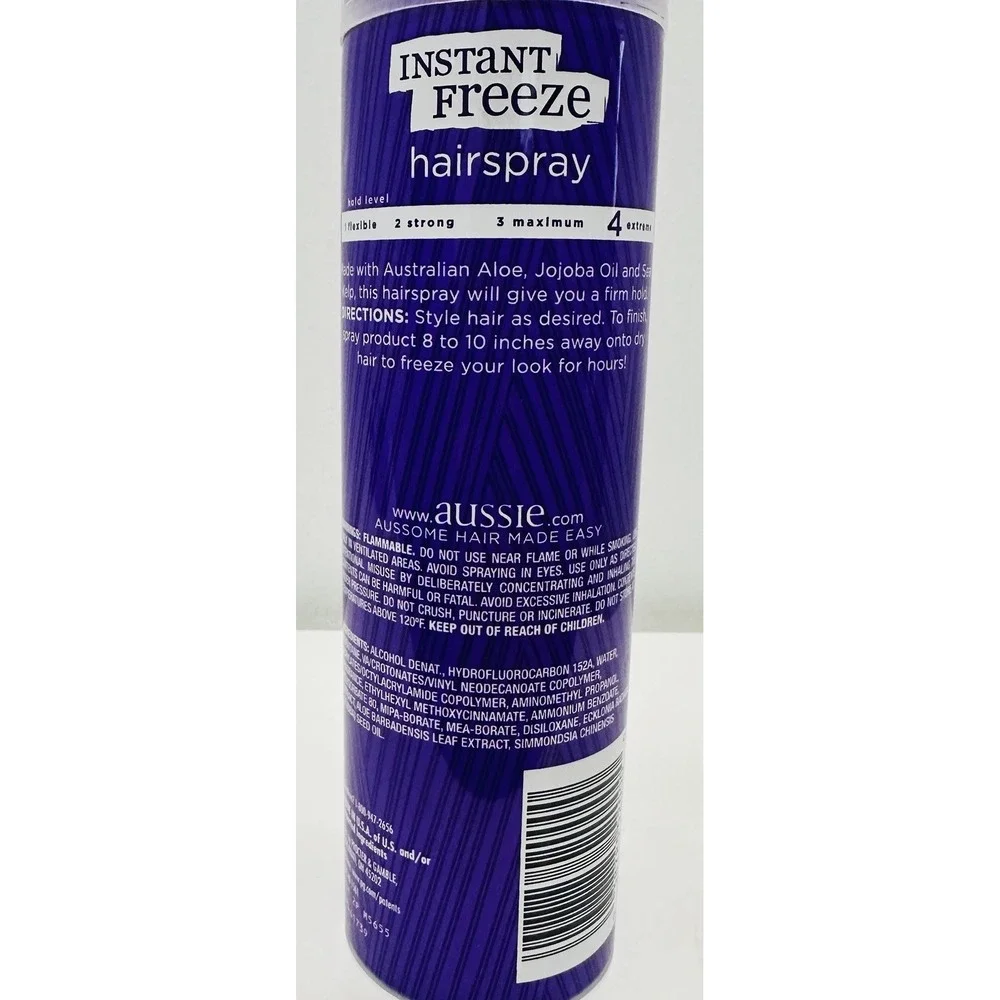 Aussie Instant Freeze Hairspray 24 Hour #4 Extreme Hold 7 Oz Aerosol Spray